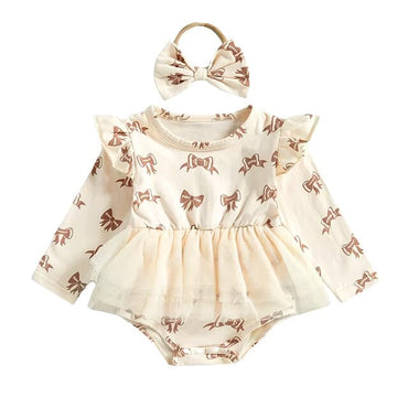 Long Sleeve Football Bows Tulle Baby Romper   