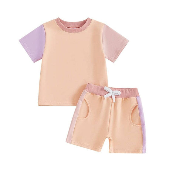 Short Sleeve Color Block Toddler Set Pink 9-12 M