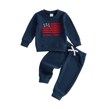 Long Sleeve American Dude Waffle Toddler Set Blue 9-12 M