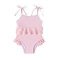 Solid Tie Straps Ruffled Baby Swimsuit Pink 3-6 M