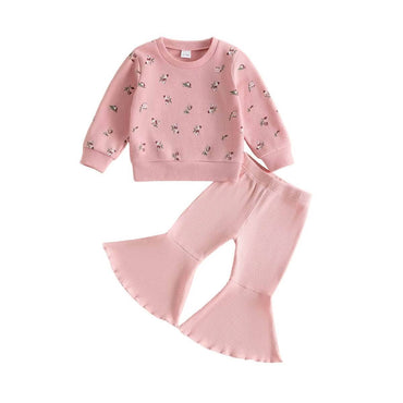 Long Sleeve Pink Floral Flared Toddler Set Sets The Trendy Toddlers 