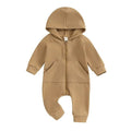Long Sleeve Solid Hooded Baby Jumpsuit Khaki 0-3 M 