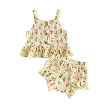 Sleeveless Floral Ruffled Shorts Baby Set Sets The Trendy Toddlers 