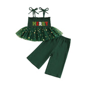 Sleeveless Christmas Smocked Toddler Set Green 9-12 M