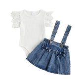 Denim Suspender Skirt Baby Set