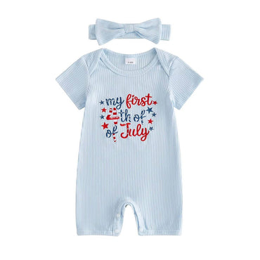 Short Sleeve 4th of July Ribbed Baby Romper Rompers The Trendy Toddlers Blue 0-3 M 