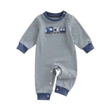 Long Sleeve Striped Train Baby Jumpsuit