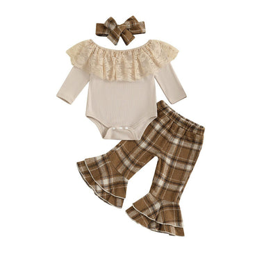 Long Sleeve Vintage Plaid Pants Baby Set