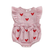 Fly Sleeve Striped Hearts Baby Romper