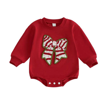 Long Sleeve Christmas Bow Baby Romper