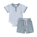 Short Sleeve Striped Baby Set Blue 0-3 M 