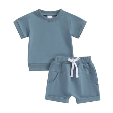 Solid Short Sleeve Baby Set Blue 3-6 M 