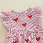 Fly Sleeve Striped Hearts Baby Romper