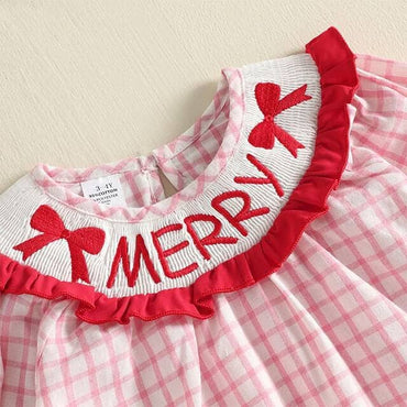 Long Sleeve Merry Santa Plaid Toddler Dress