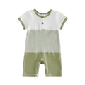 Short Sleeve Striped Waffle Baby Romper Rompers The Trendy Toddlers Green 0-3 M 