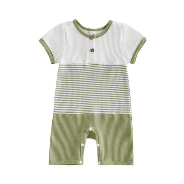 Short Sleeve Striped Waffle Baby Romper Rompers The Trendy Toddlers Green 0-3 M 