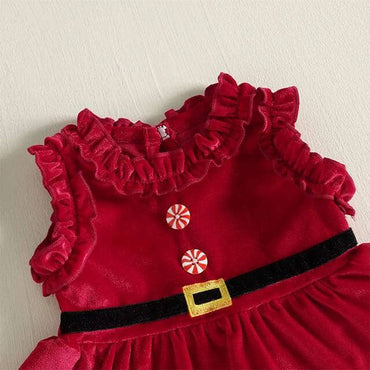Sleeveless Ruffled Christmas Toddler Set