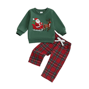 Christmas Vibes Plaid Pants Toddler Set Green 9-12 M