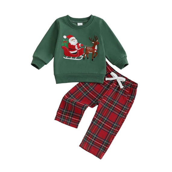 Christmas Vibes Plaid Pants Toddler Set Green 9-12 M