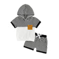 Short Sleeve Waffle Striped Hoodie Baby Set Sets The Trendy Toddlers Black 3-6 M 