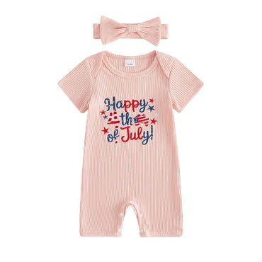 Short Sleeve 4th of July Ribbed Baby Romper Rompers The Trendy Toddlers Pink 0-3 M 