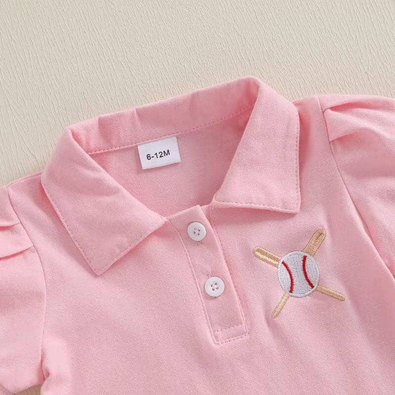 Short Sleeve Pink Baseball Toddler Dress