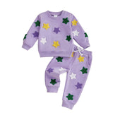 Long Sleeve Colorful Stars Toddler Set Purple 9-12 M