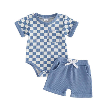 Short Sleeve Checkered Baby Set