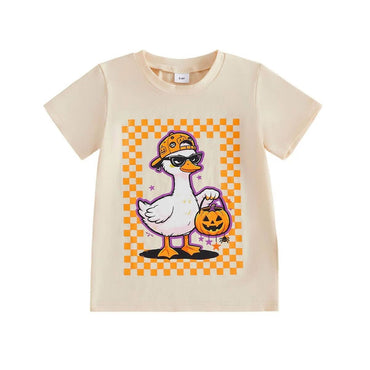 Halloween Goose Checkered Toddler Tee Beige 2T