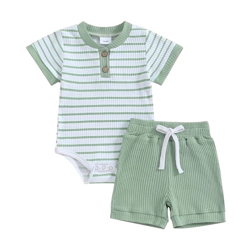 Short Sleeve Striped Baby Set Green 0-3 M 