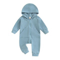 Long Sleeve Solid Hooded Baby Jumpsuit Blue 0-3 M 