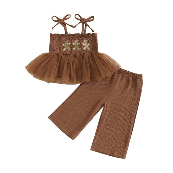 Sleeveless Christmas Smocked Toddler Set Brown 9-12 M