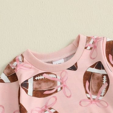 Long Sleeve Pink Football Bows Baby Set