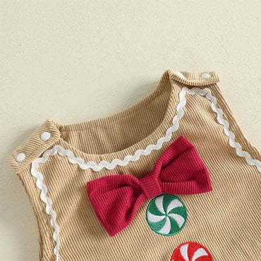 Sleeveless Gingerbread Bow Baby Jumpsuit