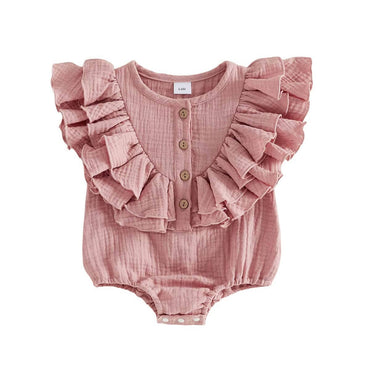 Solid Layered Ruffle Baby Romper Pink 0-3 M