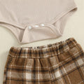 Long Sleeve Vintage Plaid Pants Baby Set