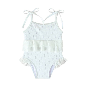 Solid Tie Straps Ruffled Baby Swimsuit White 3-6 M