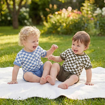 Short Sleeve Checkered Baby Set