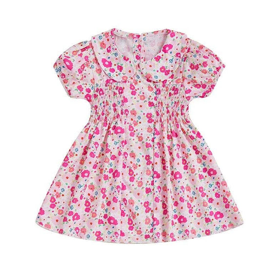 Short Sleeve Floral Collar Toddler Dress Pink 9-12 M