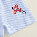 Short Sleeve Airplane Striped Shorts Toddler Set