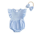 Flutter Sleeve Solid Baby Romper Rompers The Trendy Toddlers Blue 0-3 M 