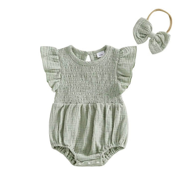 Flutter Sleeve Solid Baby Romper Rompers The Trendy Toddlers Green 0-3 M 