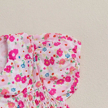 Short Sleeve Floral Collar Toddler Dress