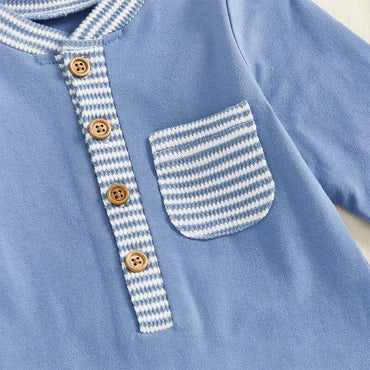 Long Sleeve Striped Pocket Baby Jumpsuit
