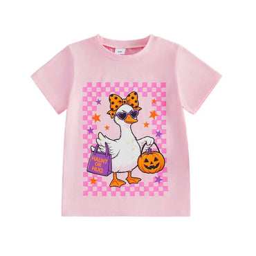 Haunt Or Hug Checkered Halloween Toddler Tee Pink 2T