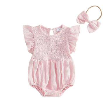 Flutter Sleeve Solid Baby Romper Rompers The Trendy Toddlers Blush Pink 0-3 M 