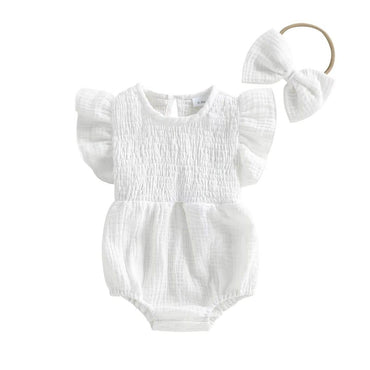 Flutter Sleeve Solid Baby Romper Rompers The Trendy Toddlers White 0-3 M 