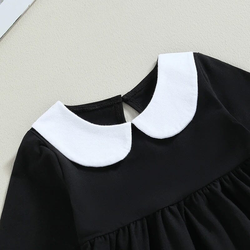 Long Sleeve Black Collar Toddler Dress   