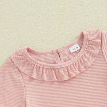 Short Sleeve Solid Ruffled Trim Toddler Set