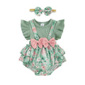 Fly Sleeve Floral Bows Baby Romper Rompers The Trendy Toddlers Green 0-3 M 